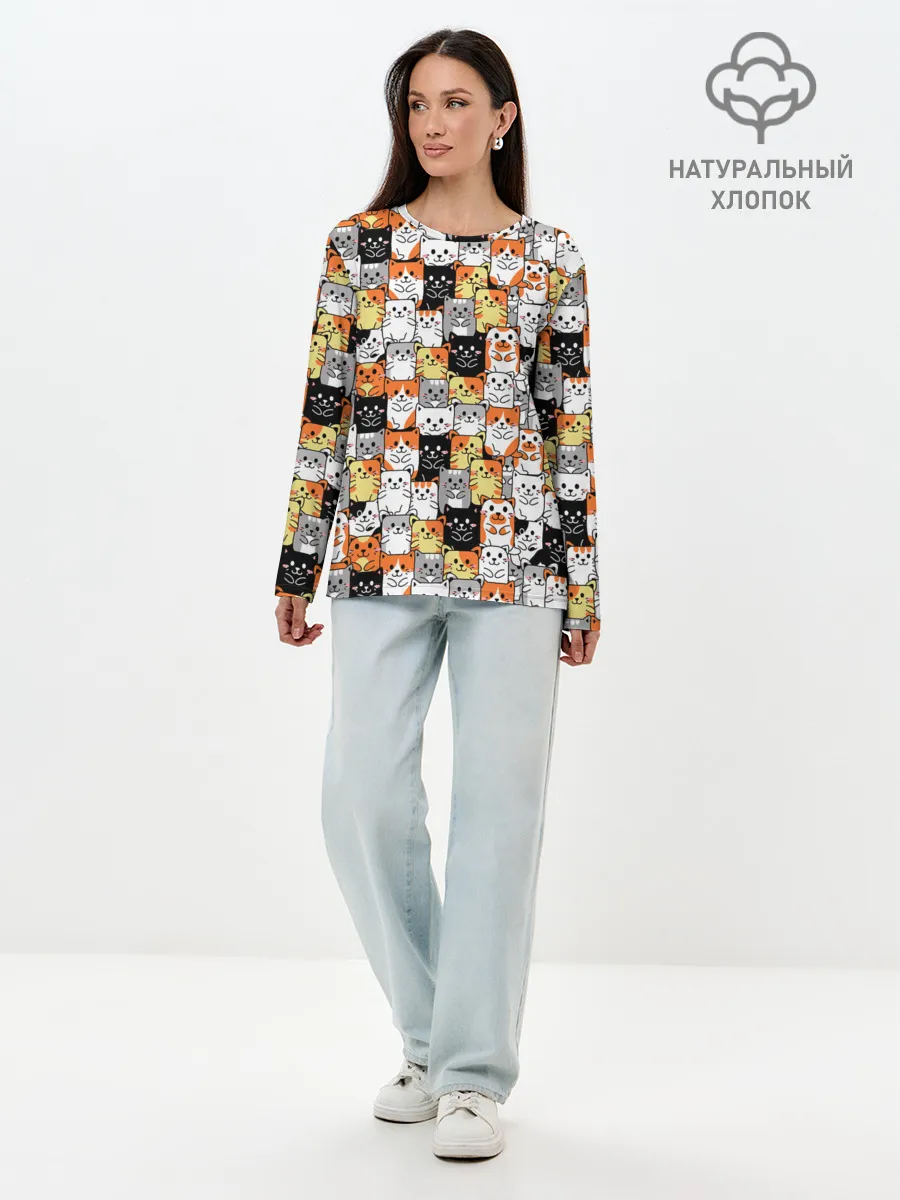 Лонгслив женский. Хлопок / Котики