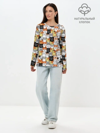 Лонгслив женский. Хлопок / Котики