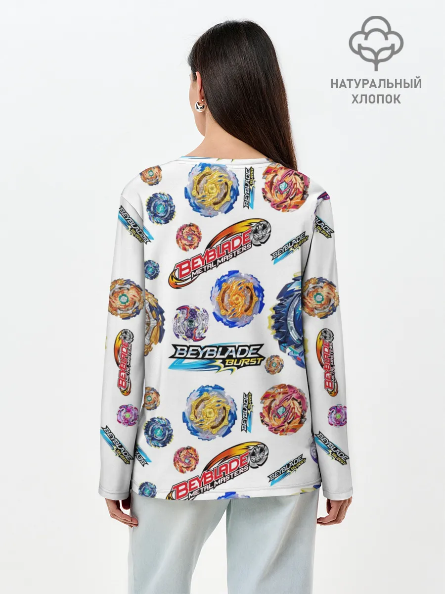 Лонгслив женский. Хлопок / Бейблэйд паттерн