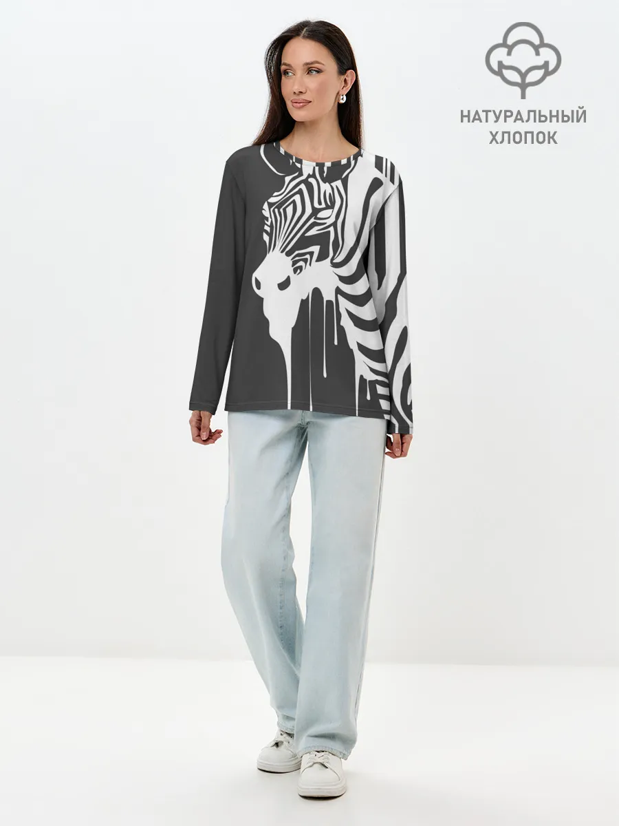 Лонгслив женский. Хлопок / Зебра