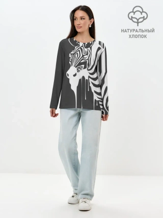 Лонгслив женский. Хлопок / Зебра