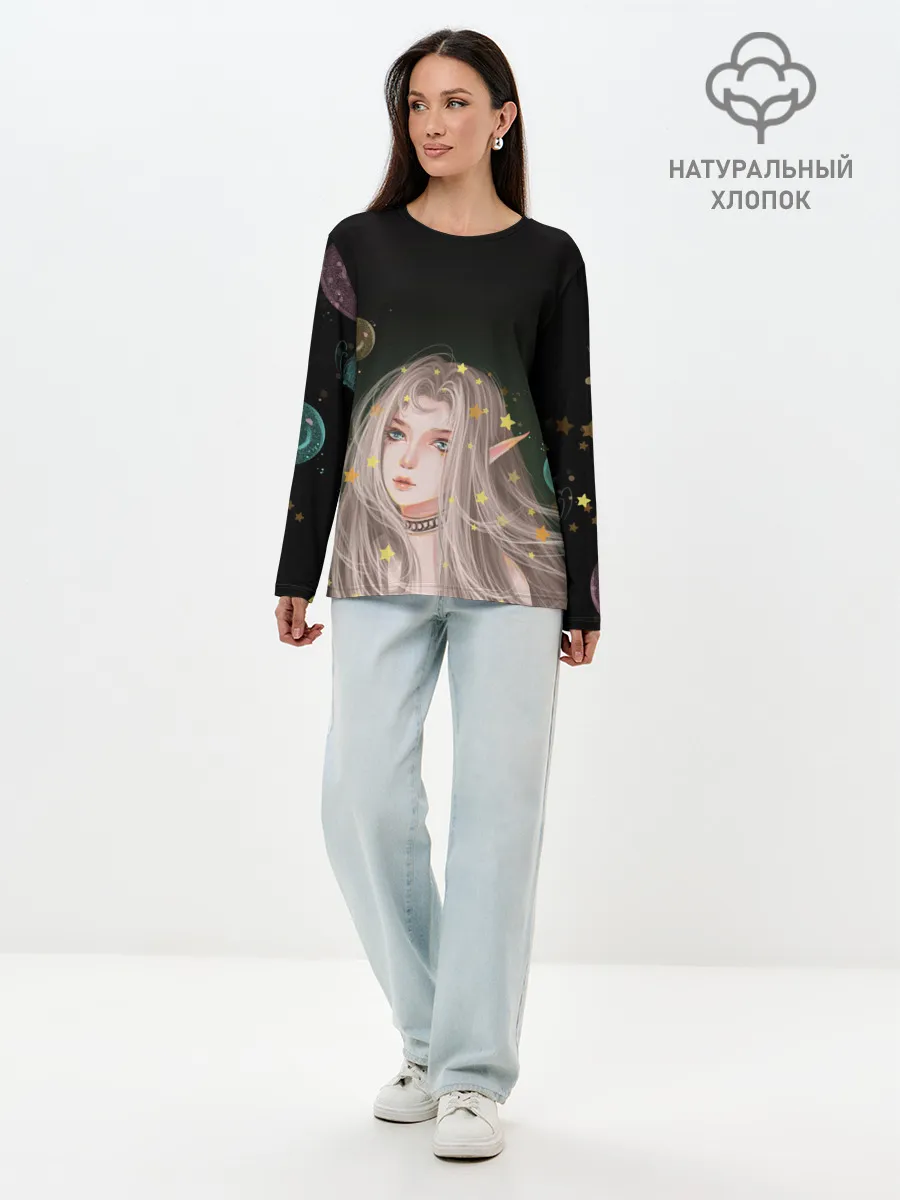 Лонгслив женский. Хлопок / Эльфийка и звезды