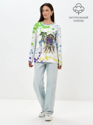 Лонгслив женский. Хлопок / Jojo зеленые пятна