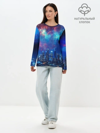 Лонгслив женский. Хлопок / НОЧЬ В ГОРОДЕ