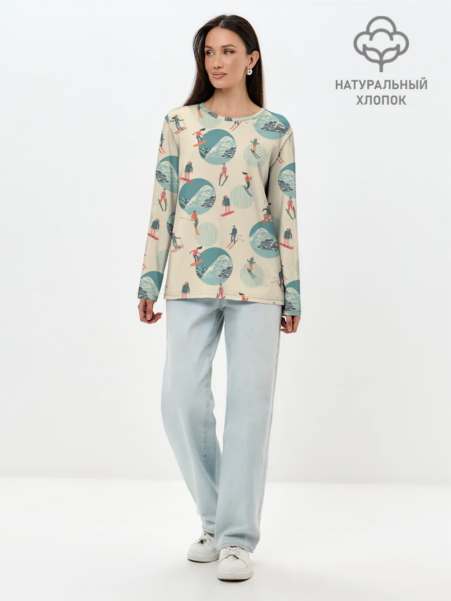 Лонгслив женский. Хлопок / лыжники
