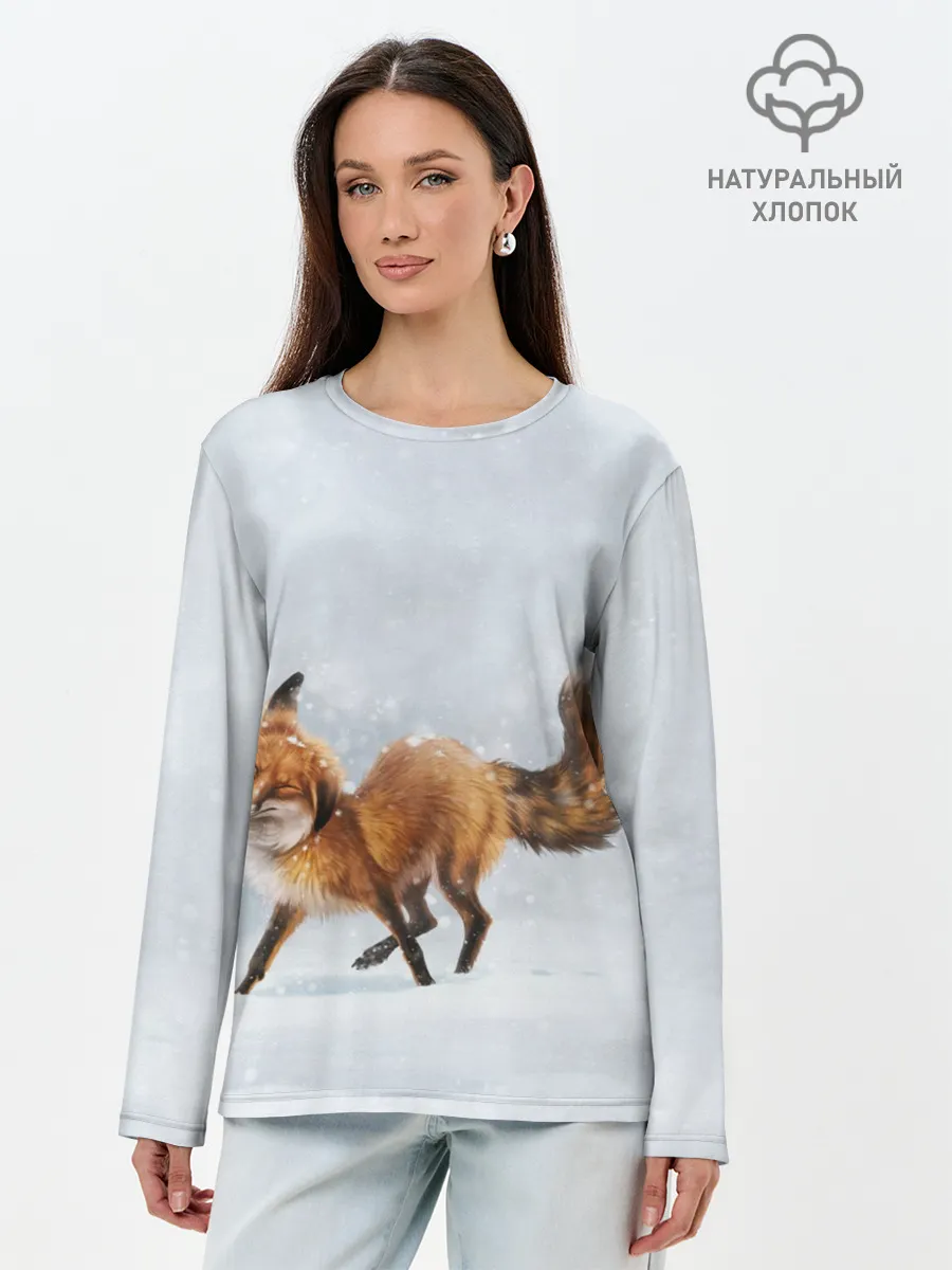 Лонгслив женский. Хлопок / Зимняя лисичка