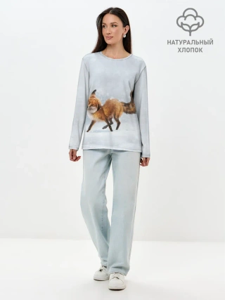 Лонгслив женский. Хлопок / Зимняя лисичка