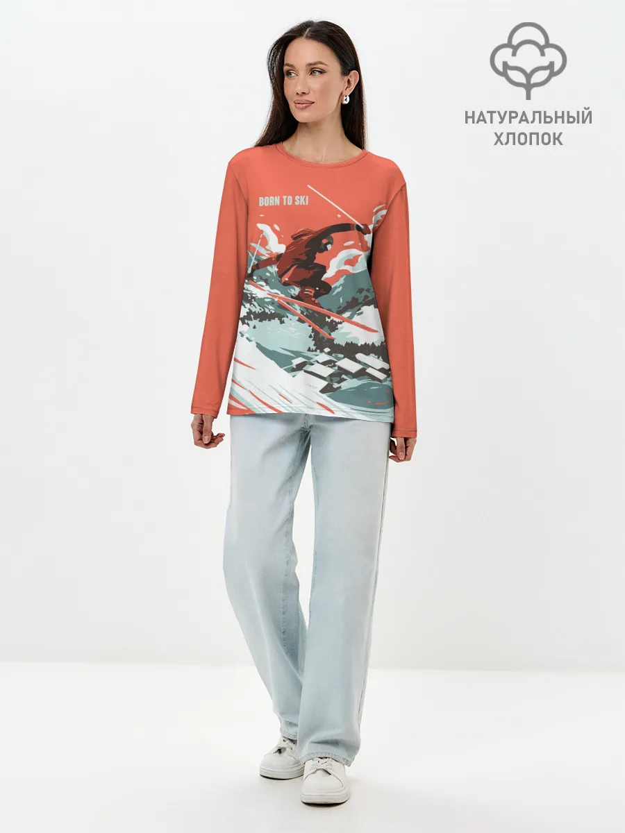 Лонгслив женский. Хлопок / BORN TO SKI