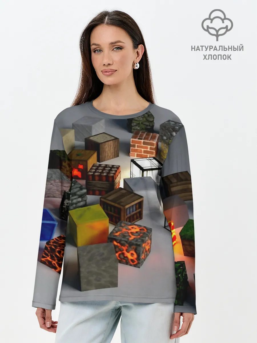 Лонгслив женский. Хлопок / MINECRAFT BLOX
