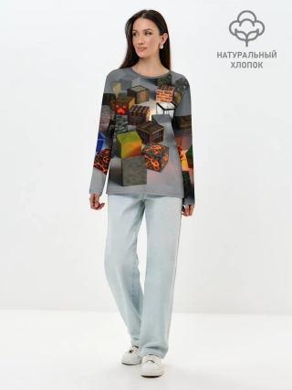 Лонгслив женский. Хлопок / MINECRAFT BLOX