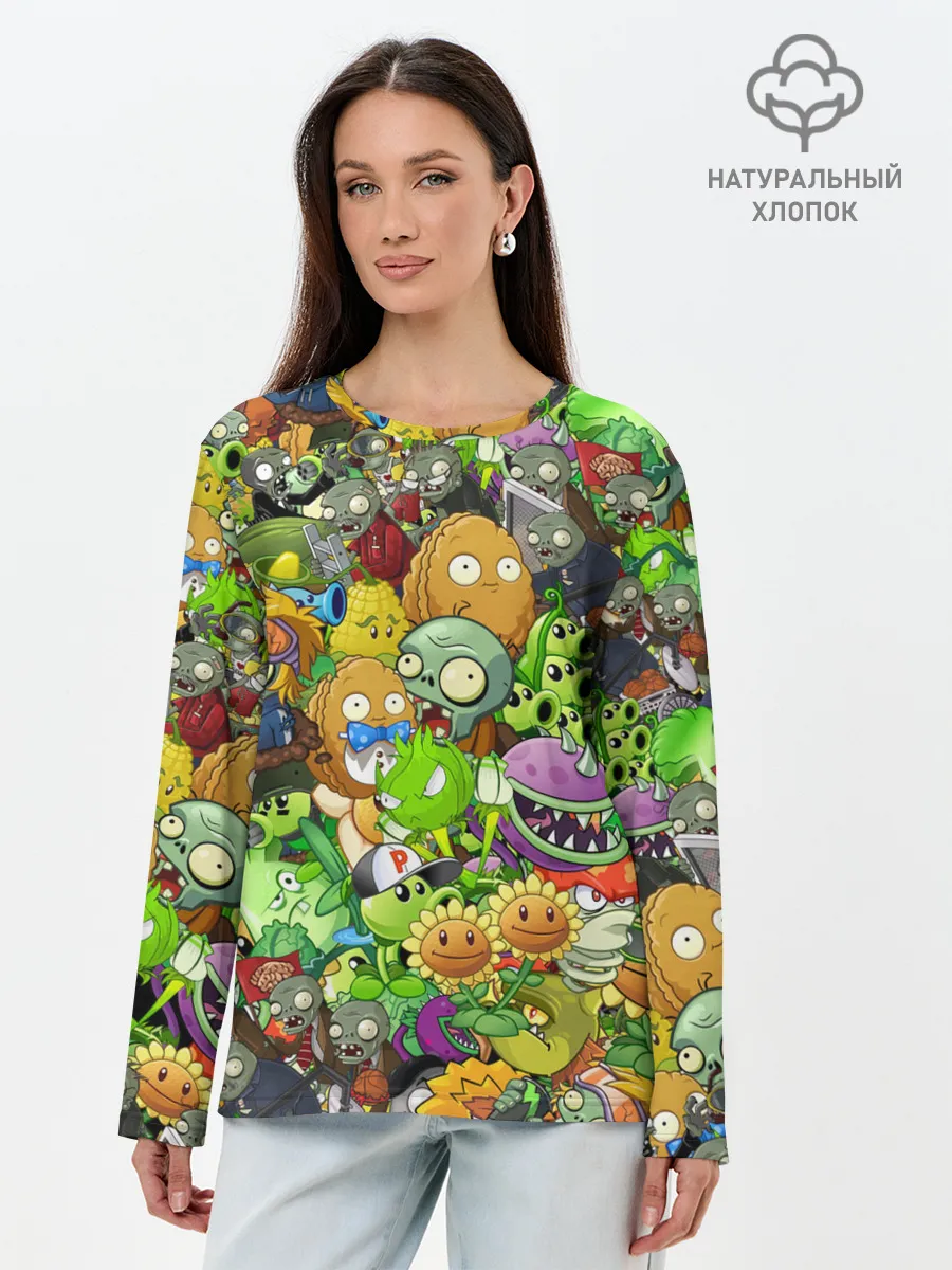 Лонгслив женский. Хлопок / PLANTS VS ZOMBIES