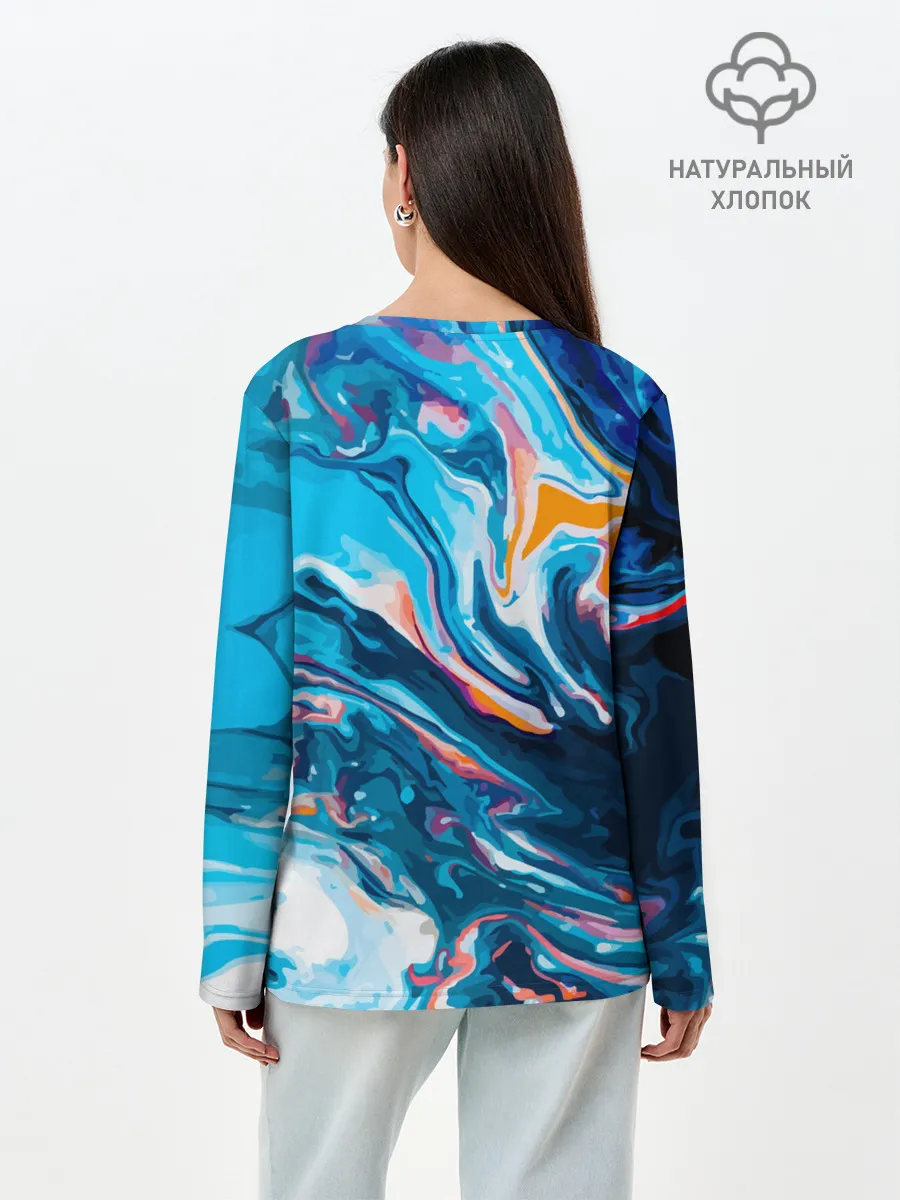 Лонгслив женский. Хлопок / Волны красок