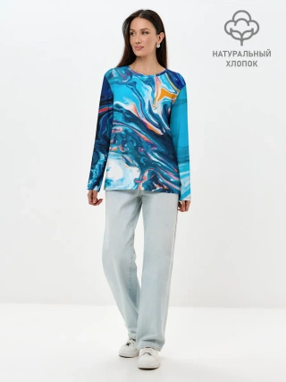 Лонгслив женский. Хлопок / Волны красок