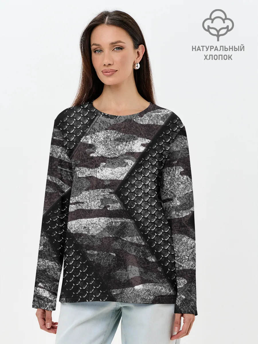 Лонгслив женский. Хлопок / Камуфляжная 3D броня