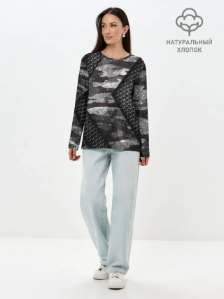 Лонгслив женский. Хлопок / Камуфляжная 3D броня