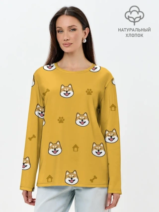 Лонгслив женский. Хлопок / Сиба-ину. Акита-ину.