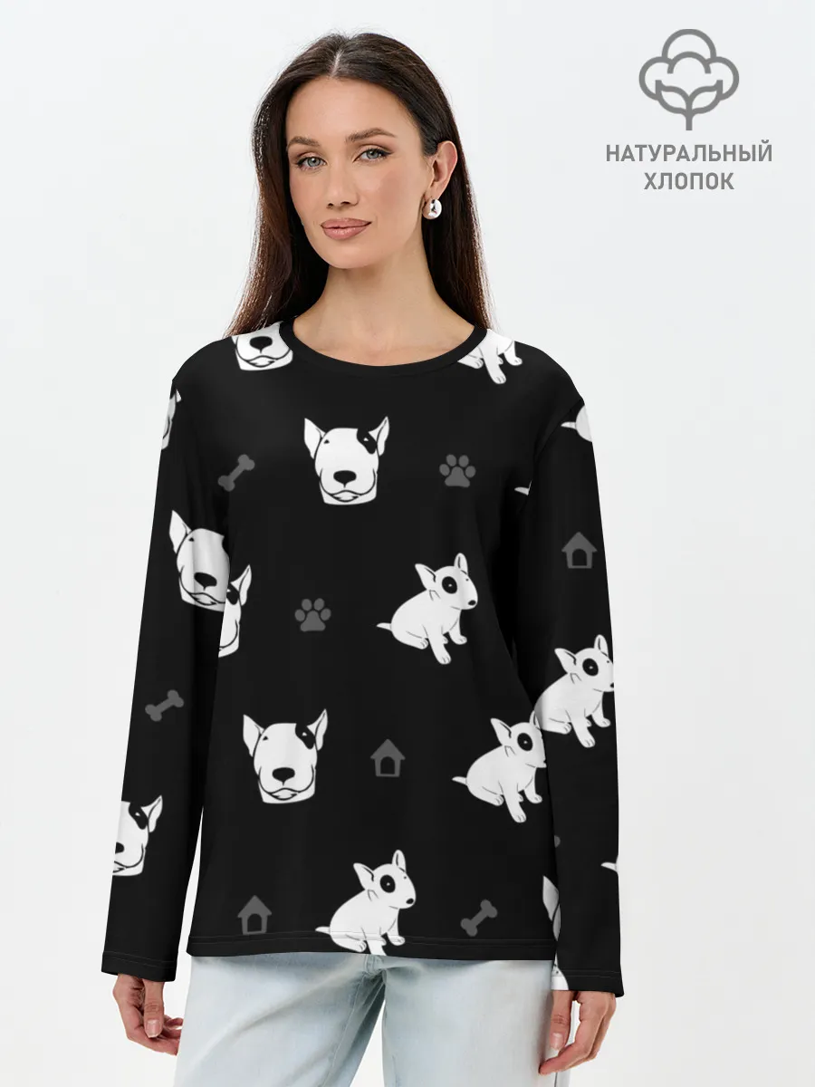 Лонгслив женский. Хлопок / Английский бультерьер