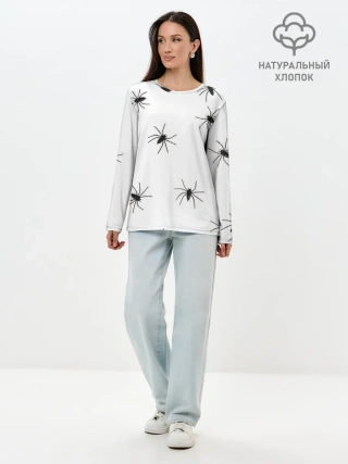 Лонгслив женский. Хлопок / Пауки