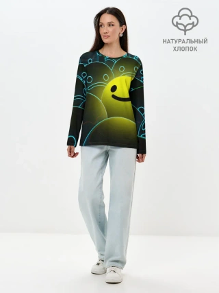 Лонгслив женский. Хлопок / НЕОНОВЫЕ СМАЙЛЫ