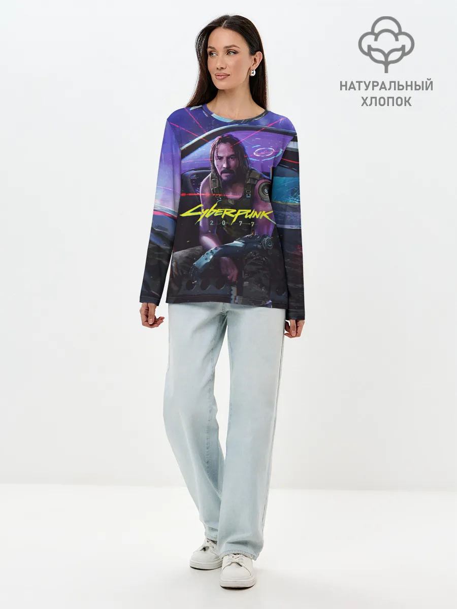 Лонгслив женский. Хлопок / CYBERPUNK 2077 - КИАНУ