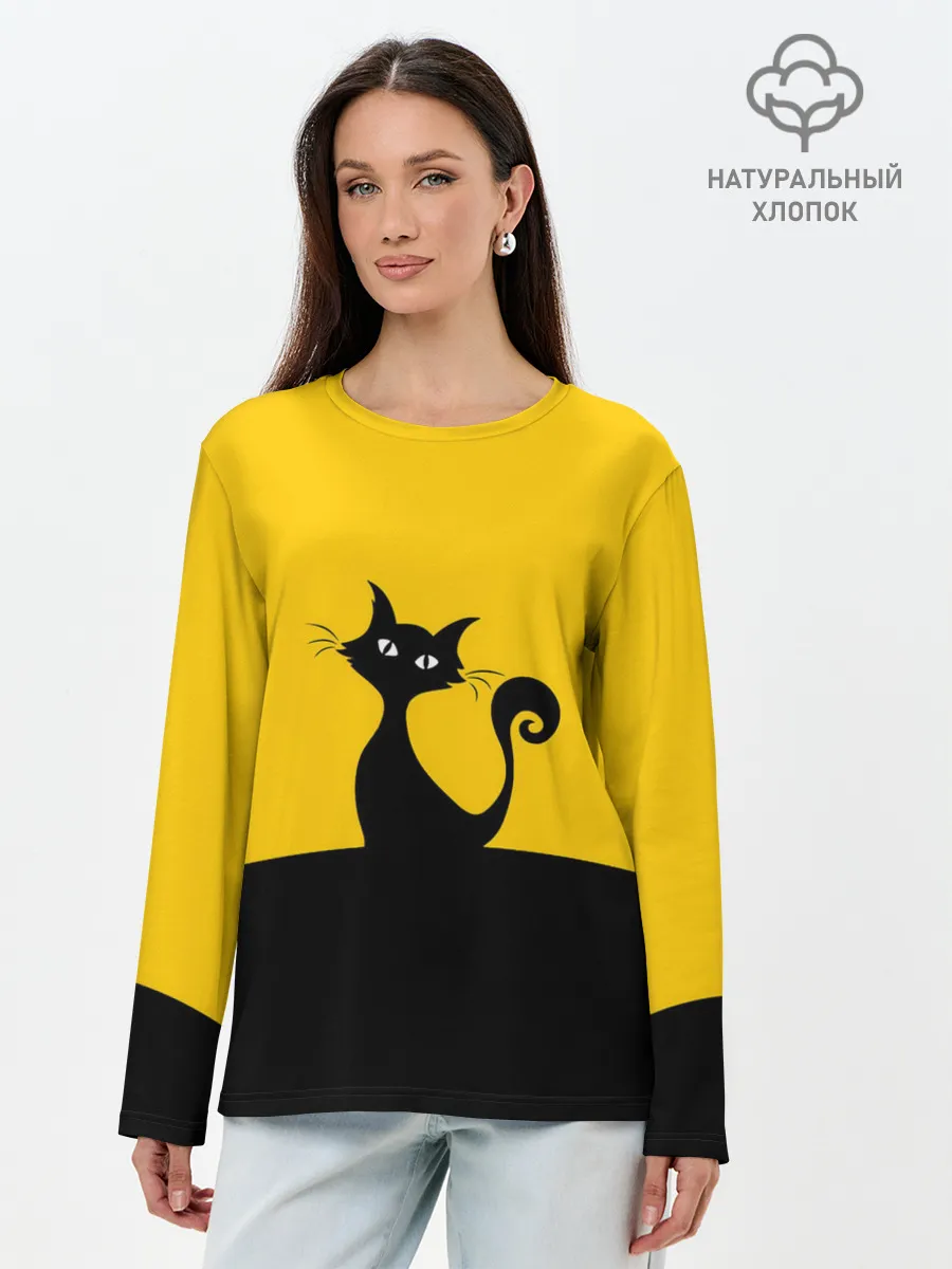 Лонгслив женский. Хлопок / Гордый кот.