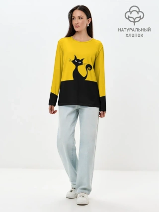Лонгслив женский. Хлопок / Гордый кот.