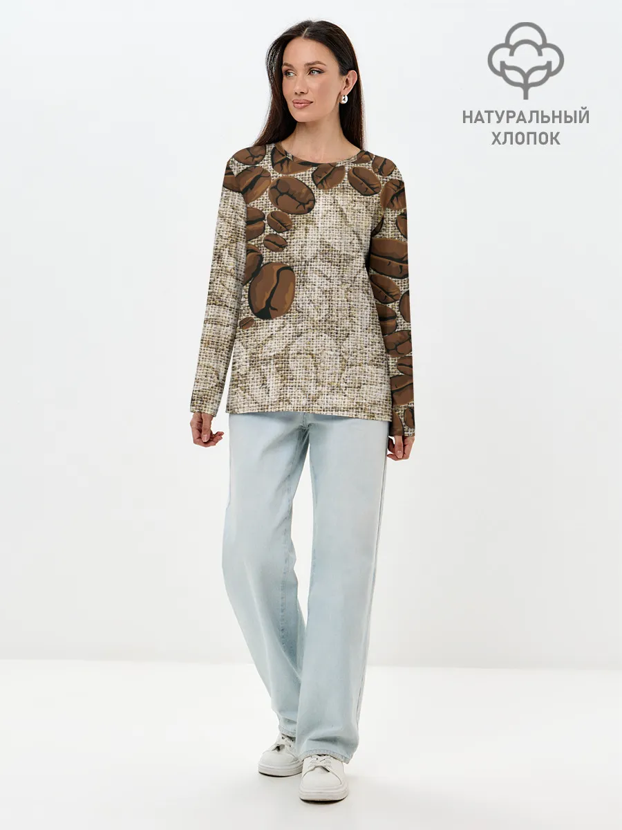 Лонгслив женский. Хлопок / Кофейные зёрна