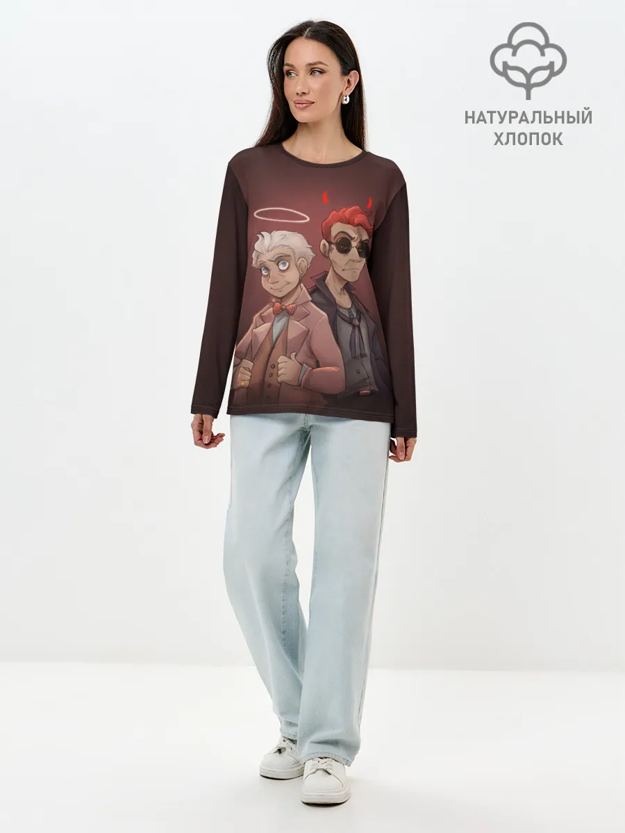 Лонгслив женский. Хлопок / Азирафель и Кроули
