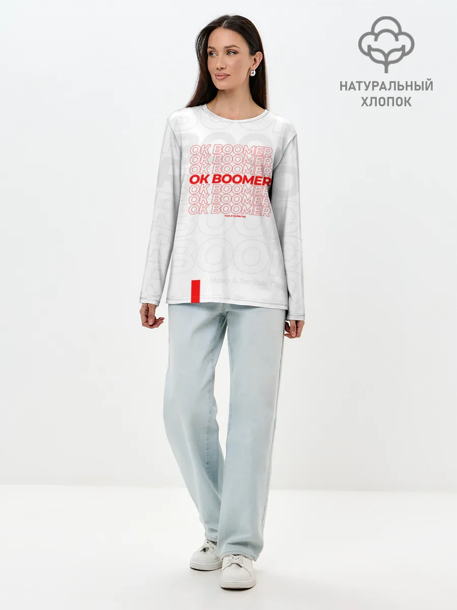 Лонгслив женский. Хлопок / Ok boomer 3D