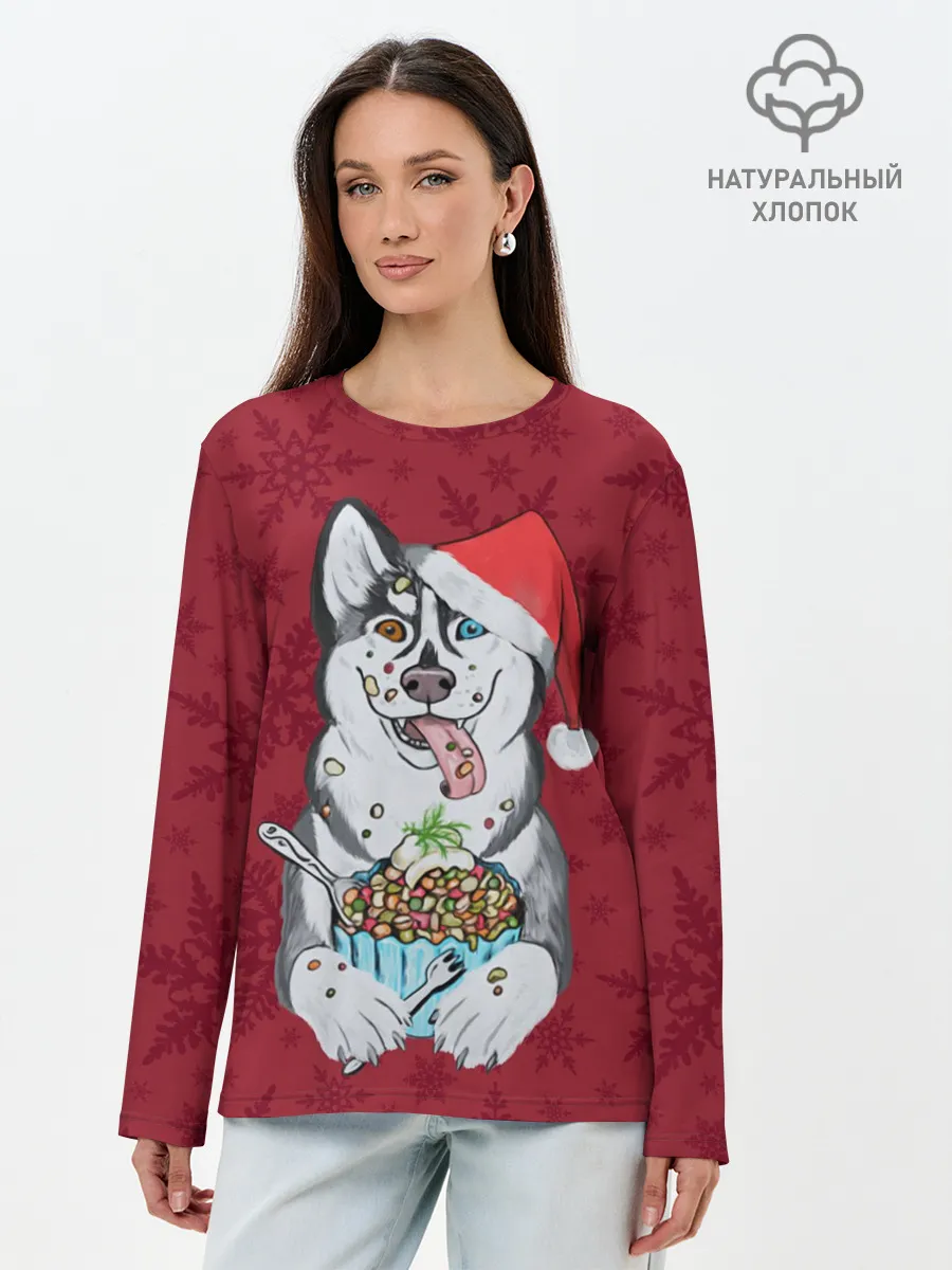 Лонгслив женский. Хлопок / Christmas Husky
