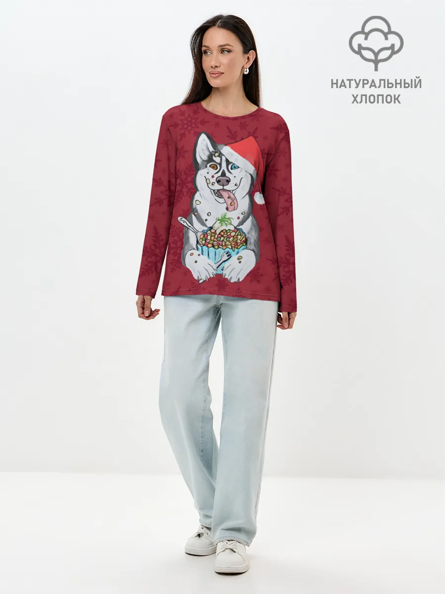 Лонгслив женский. Хлопок / Christmas Husky