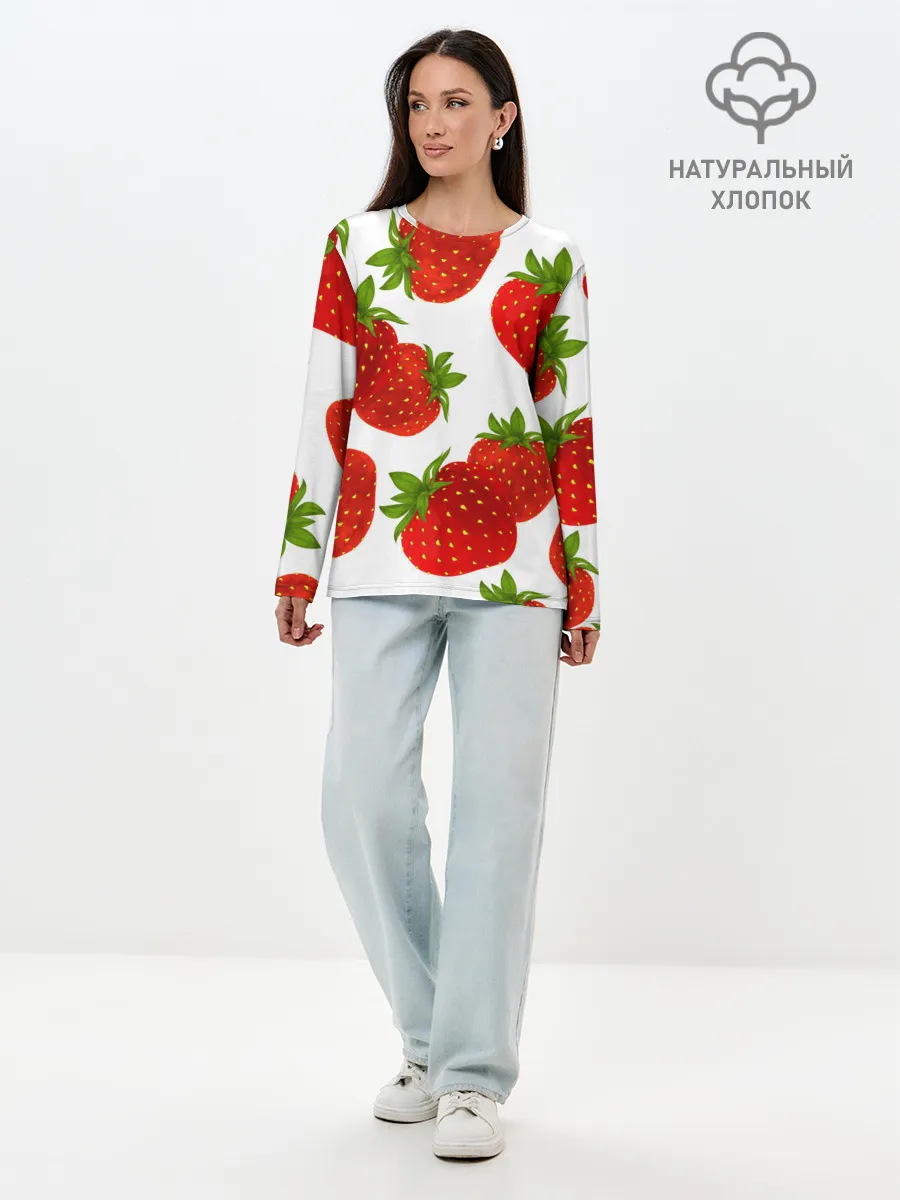 Лонгслив женский. Хлопок / Клубника