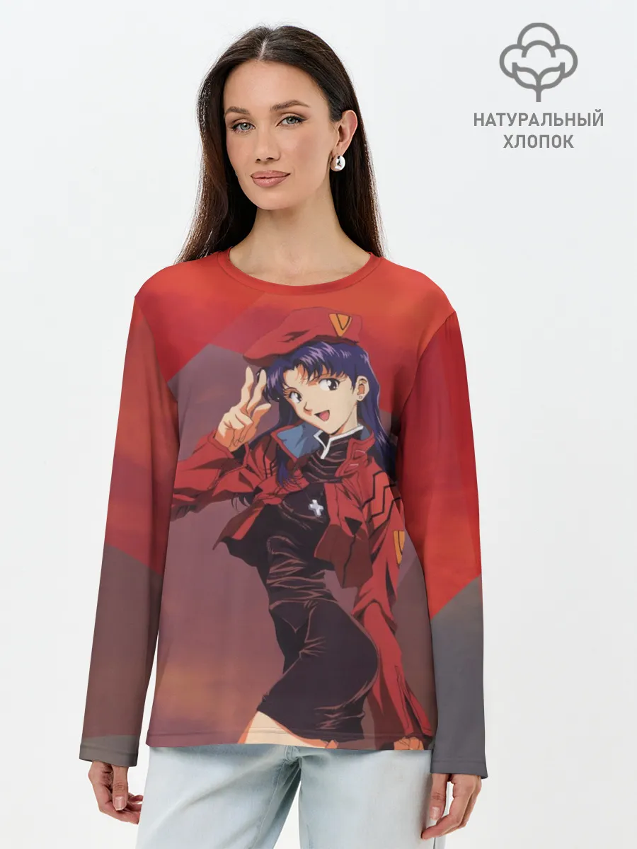 Лонгслив женский. Хлопок / Misato Katsuragi на красном