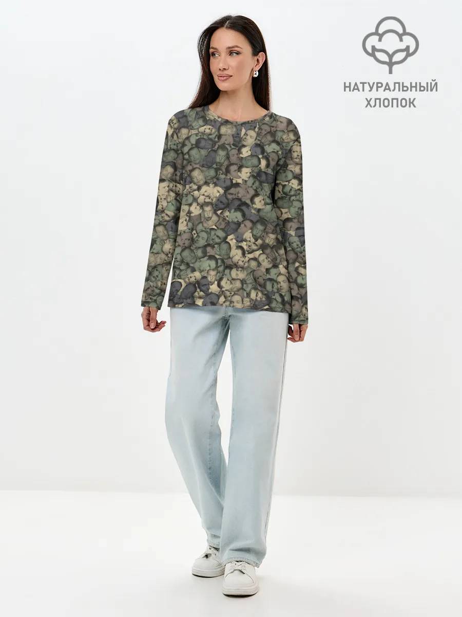 Лонгслив женский. Хлопок / Камуфляж Зеленый Слоник