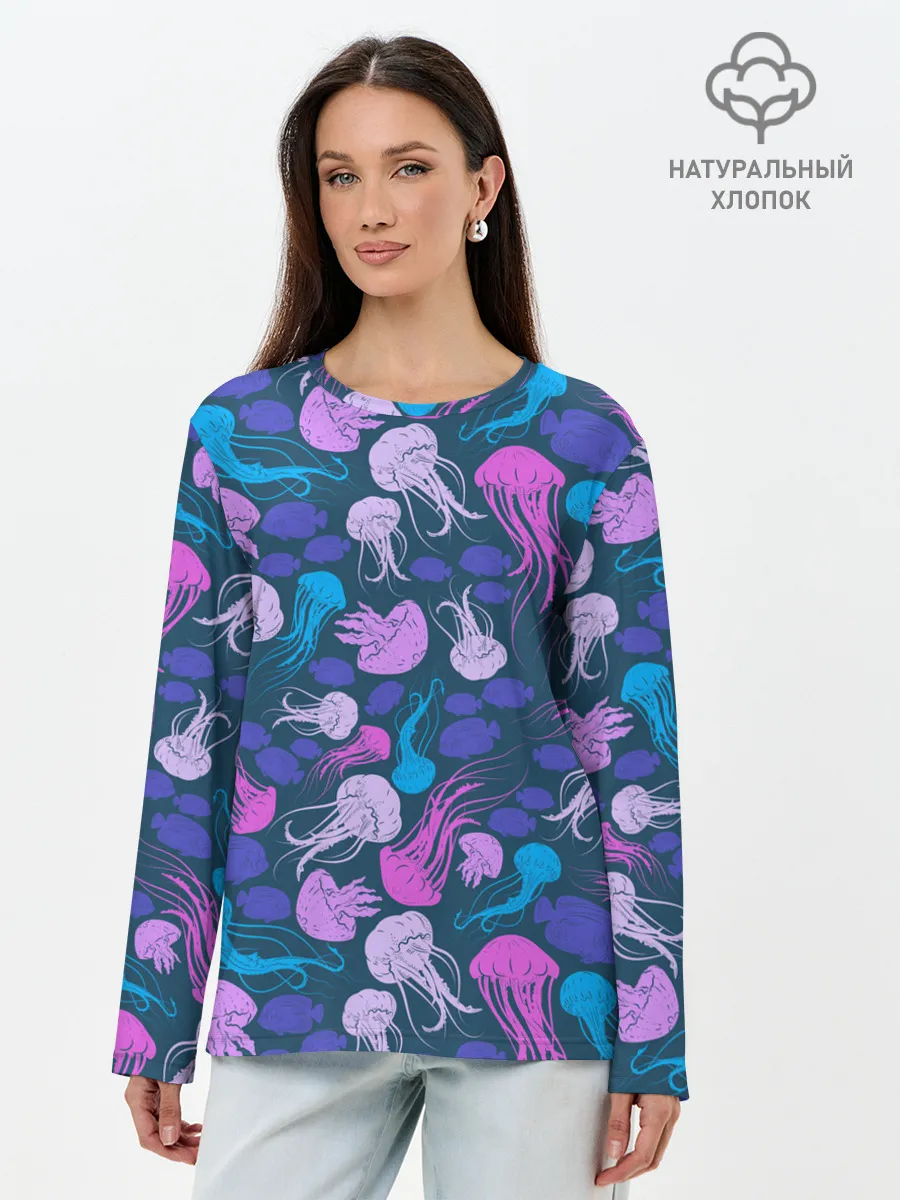 Лонгслив женский. Хлопок / Медузы