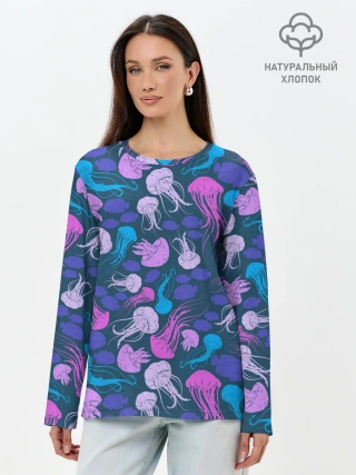 Лонгслив женский. Хлопок / Медузы