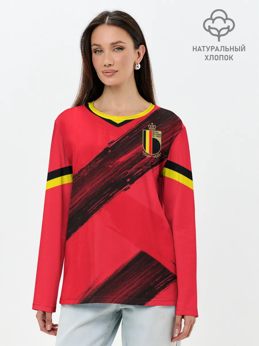 Лонгслив женский. Хлопок / Belgium home EURO 2020