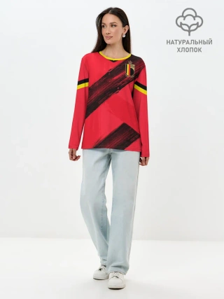 Лонгслив женский. Хлопок / Belgium home EURO 2020