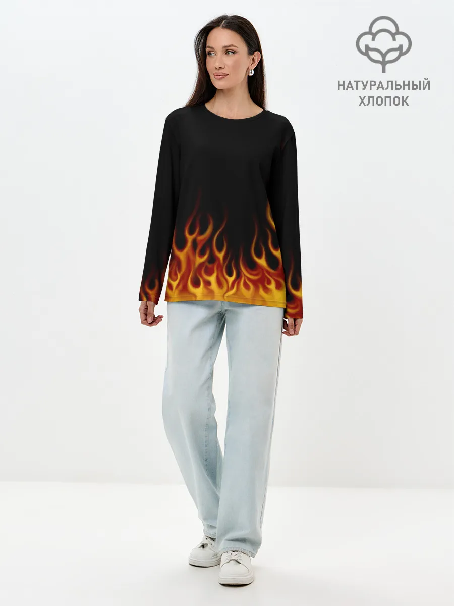 Лонгслив женский. Хлопок / Пламя Old School