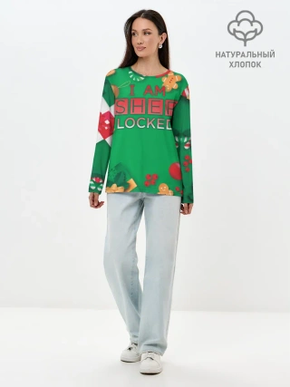 Лонгслив женский. Хлопок / Новогодний Sherlock