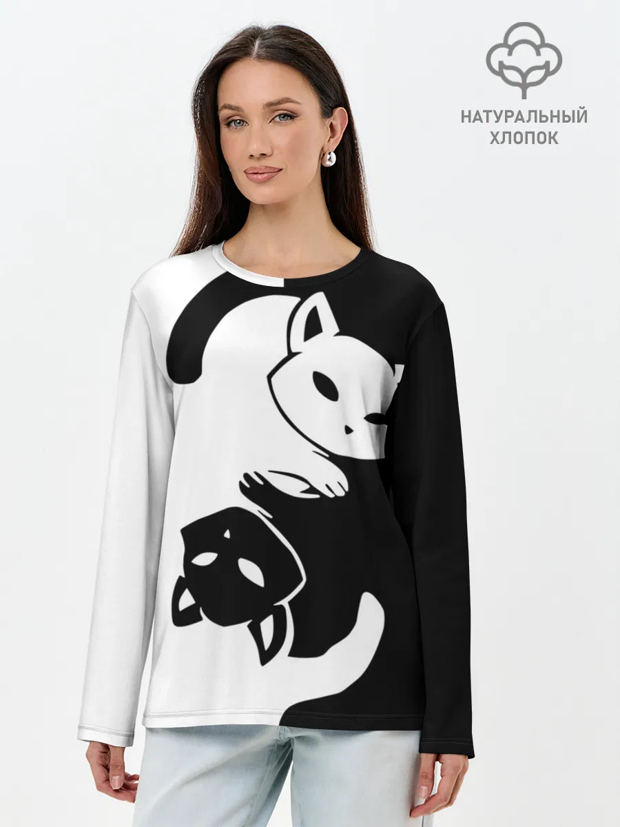 Лонгслив женский. Хлопок / ДВА КОТА КУВЫРКАЮТСЯ.