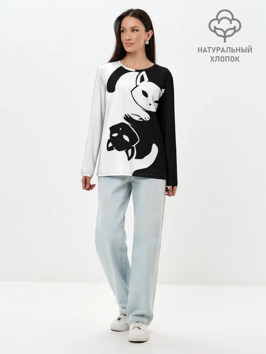 Лонгслив женский. Хлопок / ДВА КОТА КУВЫРКАЮТСЯ.