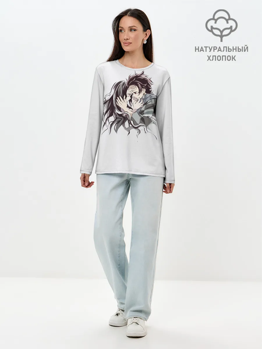 Лонгслив женский. Хлопок / Kimetsu no Yaiba поцелуйчики