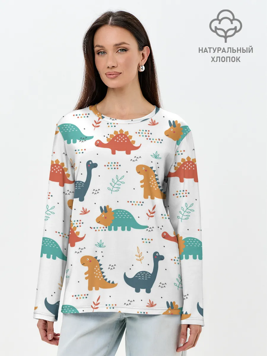 Лонгслив женский. Хлопок / Милые динозавры