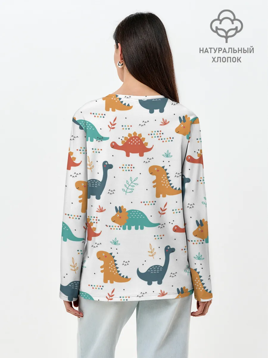Лонгслив женский. Хлопок / Милые динозавры