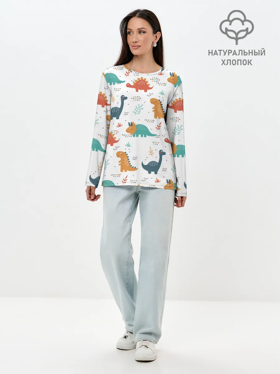 Лонгслив женский. Хлопок / Милые динозавры