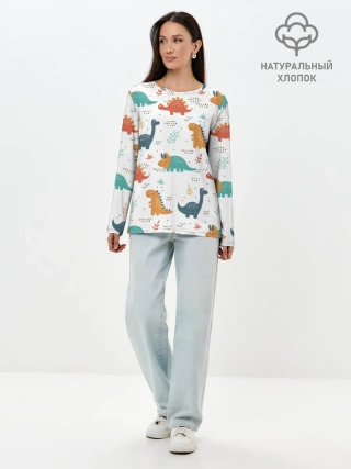 Лонгслив женский. Хлопок / Милые динозавры