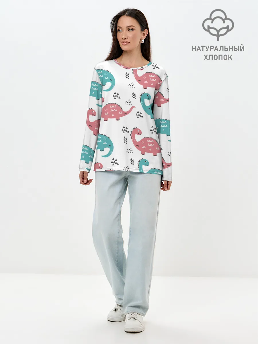 Лонгслив женский. Хлопок / Милые динозаврики