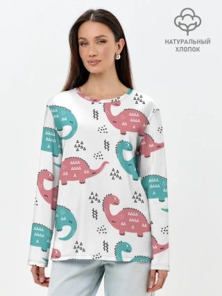 Лонгслив женский. Хлопок / Милые динозаврики
