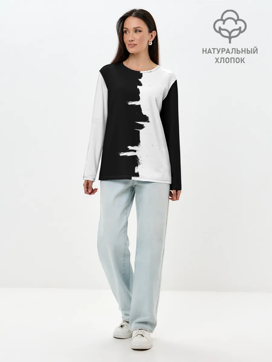 Лонгслив женский. Хлопок / Черным по белому